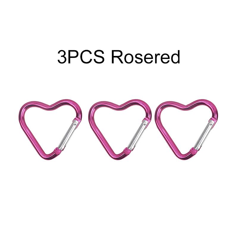 3PCS Heart Shaped Carabiner Colorful Aluminum Alloy Keychain for Camping Travel Luggage Key Ring Hanging Sorting Accessories ZYF