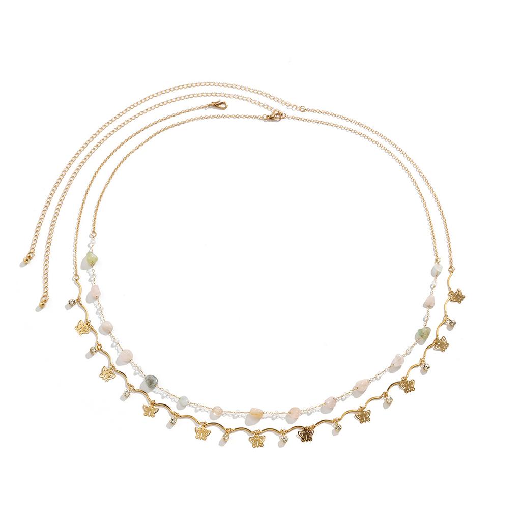 Accessories, sexy double metal body chain, creative hollow small butterfly rhinestone gravel waist chain for women