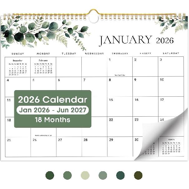 2026 Calendar,18-Month Wall Calendar Runs from Jan 2026 to Jun 2027, 11.5" x 14.7", Large Monthly Calendar with Twin-Wire Binding, Perfect for Home