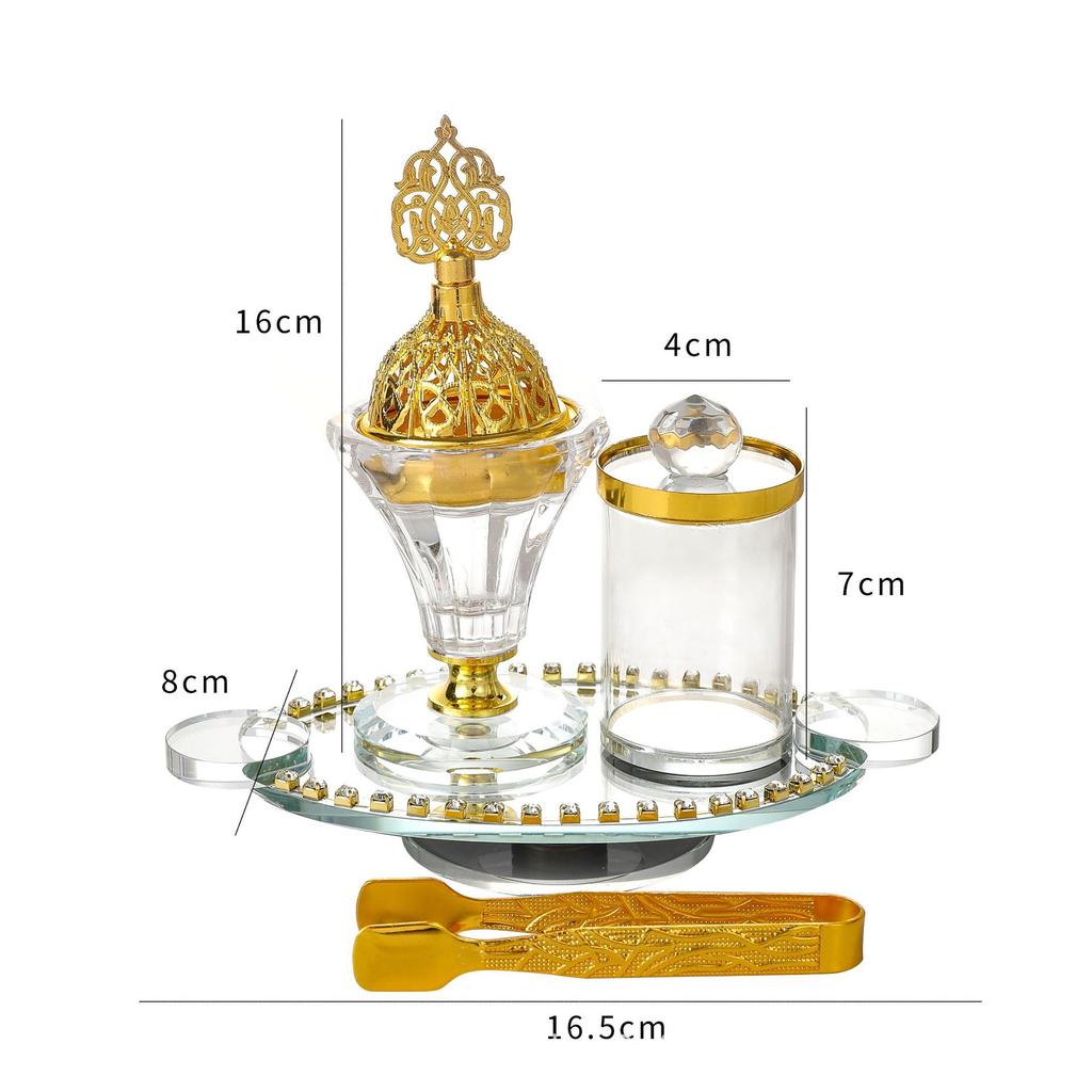Middle East living room incenseburner ornament incense burner set gold crystal glass incense burner rotating tray incense burner