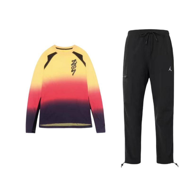 

Jordan Zion Series Gradient Print Quick-Dry Knitted Spliced Long Sleeve Tie Pants Casual Sports Suit Men suit DQ7510-010+DH0589-587 S