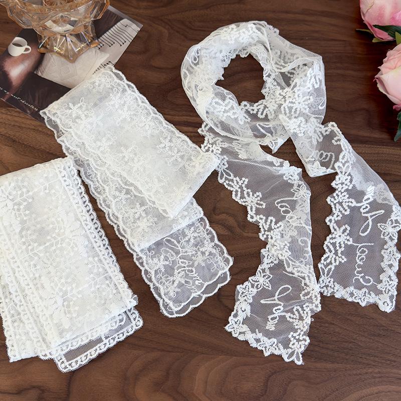 Korean High-Grade White Lace Scarf: Versatile Ribbon Tie for Elegant Style