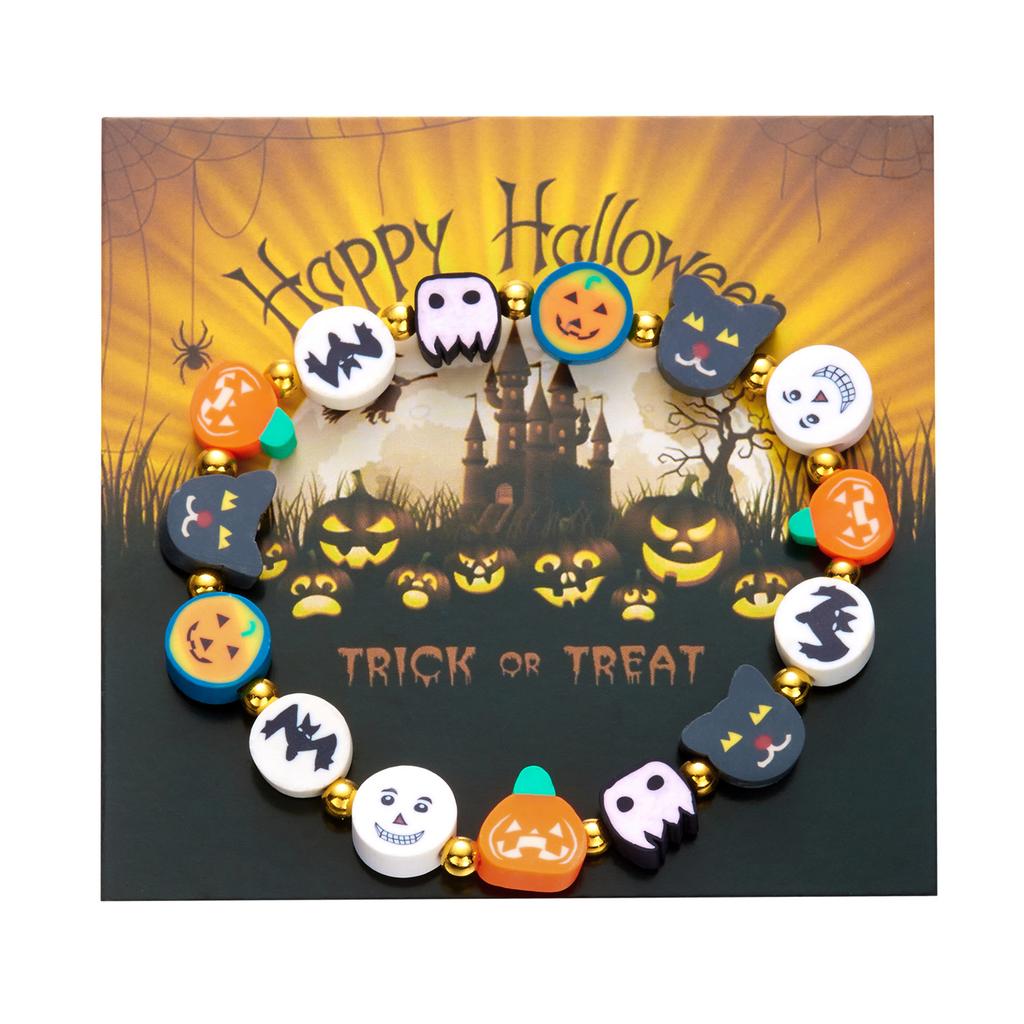Handmade Polymer Clay Beaded Bracelets for Women Girls Cute Cartoon Pumpkin Ghost Pattern Bracelet Halloween Party Jewelry Gifts
