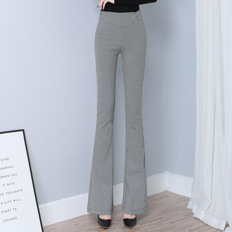 

Брюки-клеш с микро-клеш, клетчатые брюки с драпировкой и высокой талией, брюки с полным принтом, новые весенние тонкие повседневные женские брюки с узором «гусиные лапки», шикарные винтажные брюки XXL серый