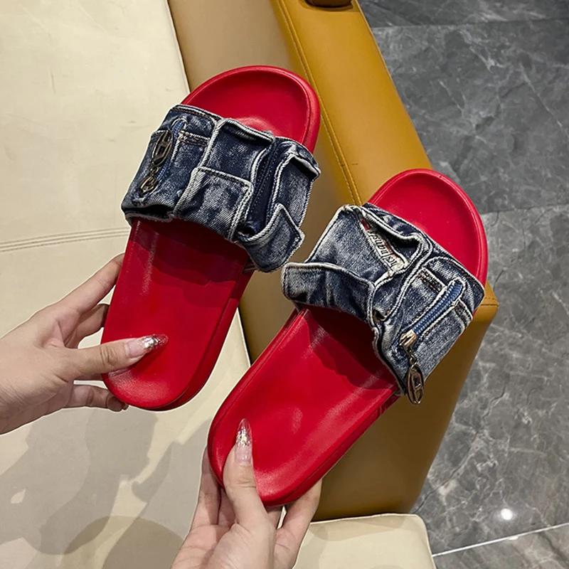 Fashion Cowboy Flats Platform Slippers Women Beach Shoes Summer Sandals Walking Flip Flops 2024 Designer New Casual Femme Zapatos Slides