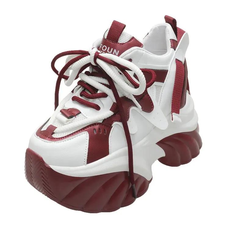 Fashion Women high-quality Platform Casual Leather Shoes 2025 New spring Lace-up Chunky Sneakers Wedges Hidden Heels Leisure Shoes Woman