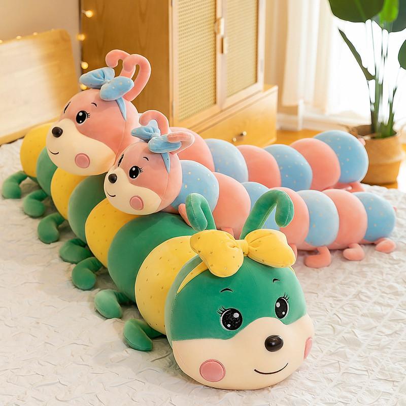 Cute Cartoon Bow Caterpillar Plush Doll Toy With Sequins For Kids Bed Decor