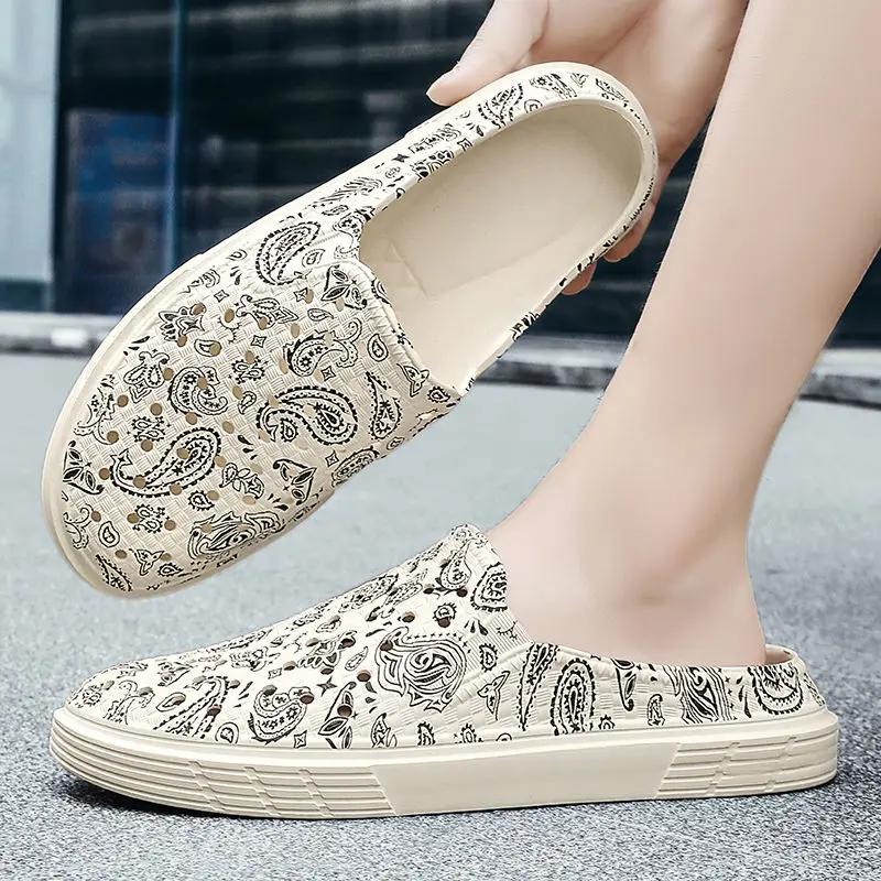 Men's Shoe Flat Hole Beach Slides Mules Half 2025 Style Designer Luxury Eva High Quality Fashion Pvc Original Adult Male Slipper