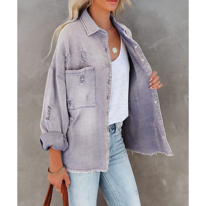 Giacca Di Jeans Corta Da Donna | Denim Misto Cotone Con Maniche Lunghe, Tasche E Orlo Sfrangiato | Giubbotto Casual Per Autunno E Inverno | 5 Taglie (S-XXL) | Ideale Per Ogni Occasione