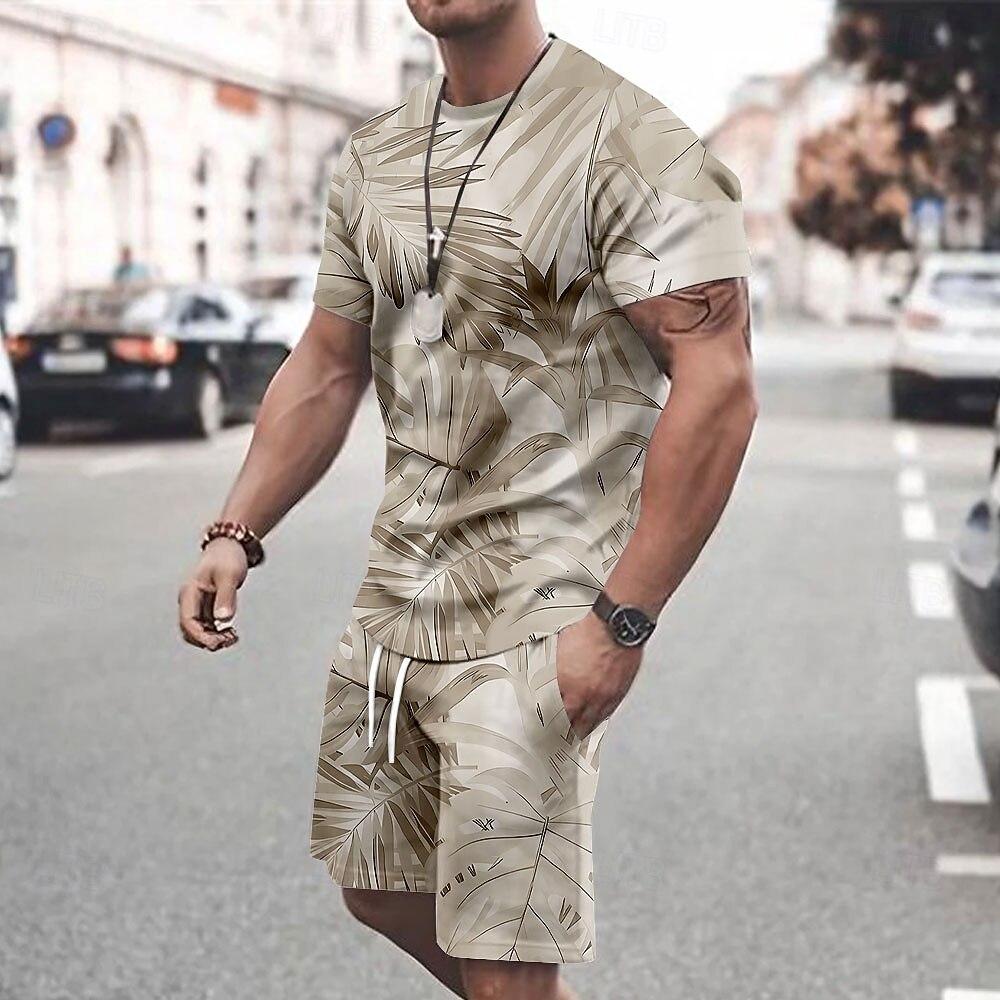 Men's Tropical Flower 2-piece T-shirt Short Sleeve Shorts Set Casual Outdoor Sports 3D Printed Summer T-shirt