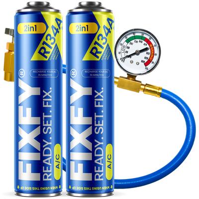 Fixfy Kit di Ricarica per Aria Condizionata 2 in 1 da 500 ml - 2 Lattine Grandi + Tubo R134A