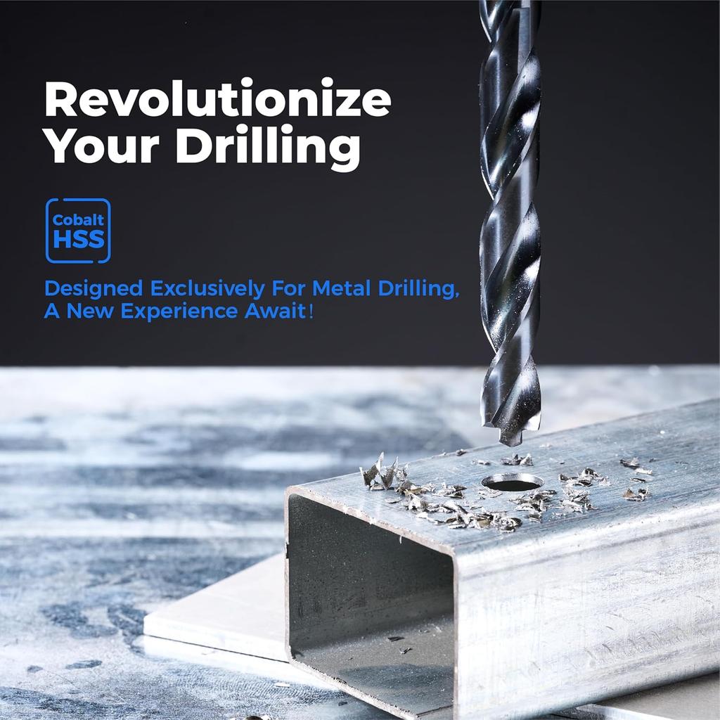 toolant Cobalt Drill Bit Set for Metal and Steel (Pro), Titanium Aluminum Nitride Coated (TiAlN) with Point Tip, for Hardened Metal, Stainless Steel,