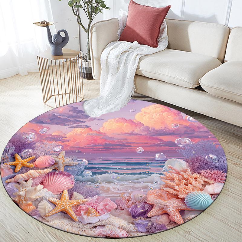 Marine World pattern round rug,Carpet Rug for Living Room Bedroom Sofa Playroom Decor,Non-slip Floor Mat,Holiday Gifts and Birthday Gifts.