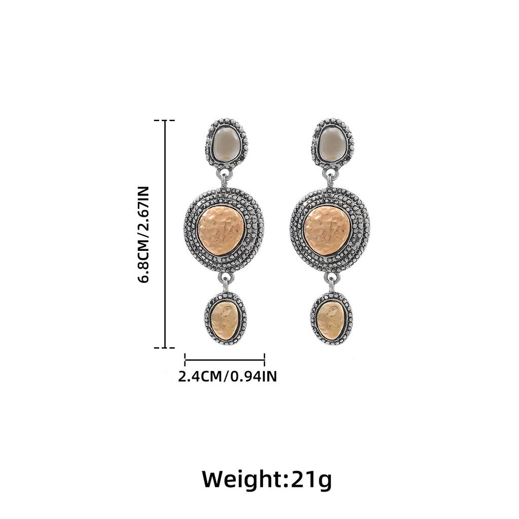 2025 New Retro Style Earrings Gold Crystal Three Layer Pendant Earrings Simple Texture