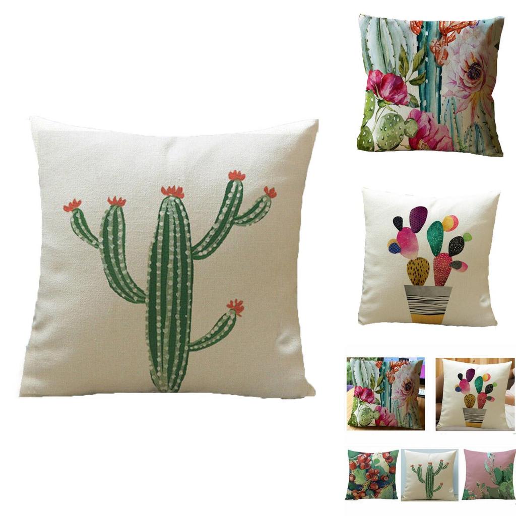 Luxurious Tropical Flower Cactus Linen Cushion Cover For Chic Home Decor