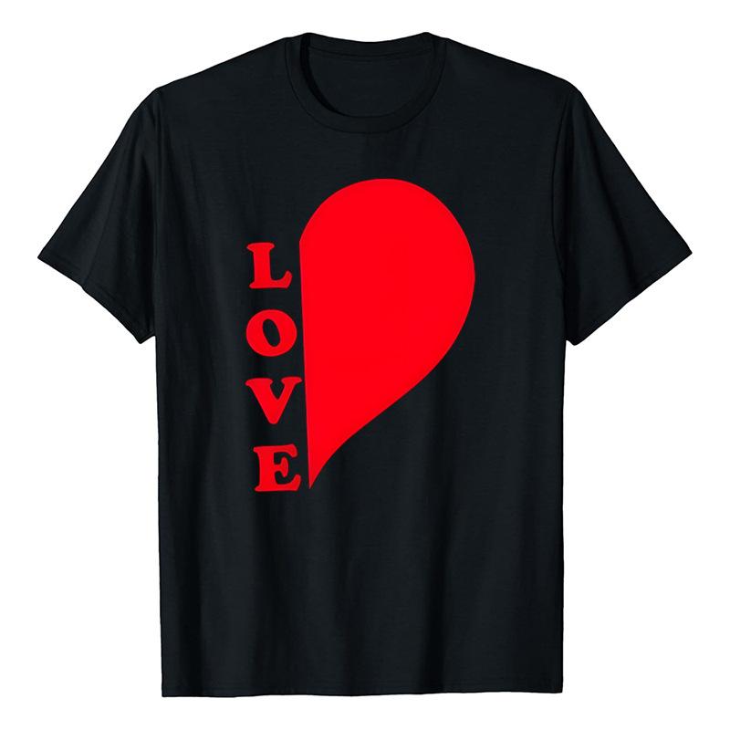 Lovers Valentine's Day Love Printed Trendy High Street Fashion Short Sleeve Casual Versatile Loose Cotton Short Sleeve Top T-Shirts Unisex