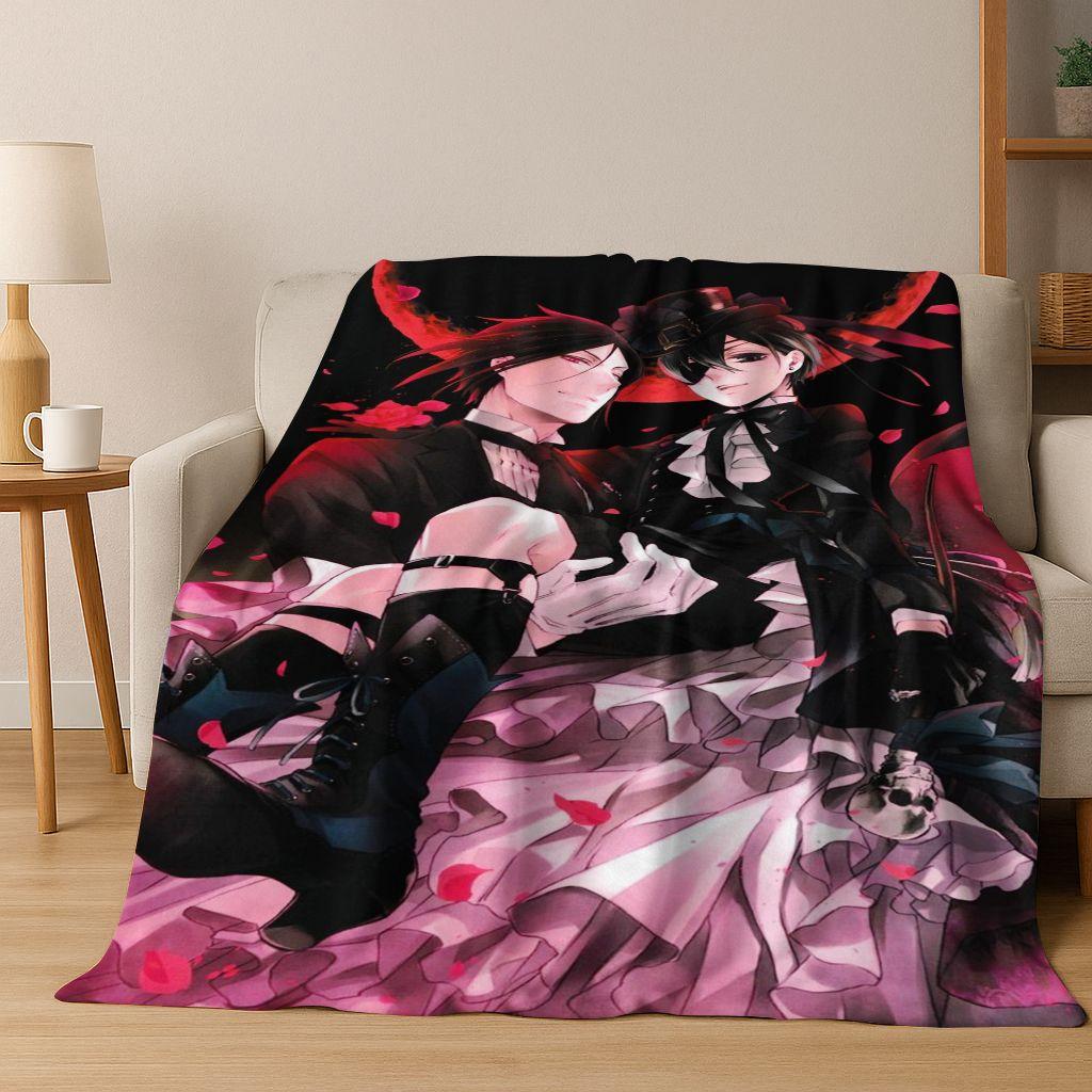 Anime Black Butler Sebastian Ciel Cartoon Cartoon Flannel Blanket,Cozy Soft Throw Blanket for Home Bedroom Bed Sofa Cover Kids