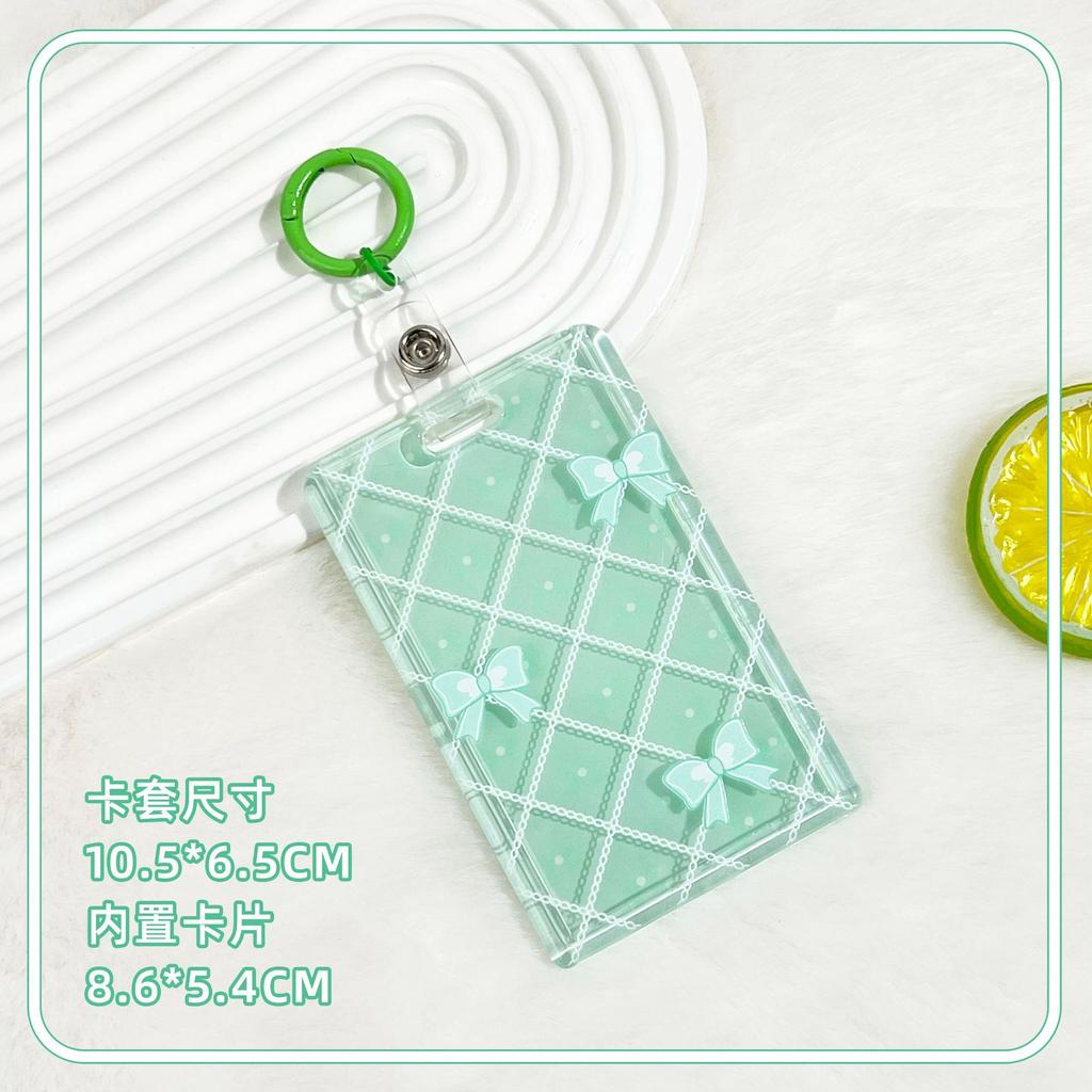 Ins Sliding Cover Card Holder Student Campus Card Holder Lanyard Anti Loss ID Holder Cards Case Bus Card Sleeve with Bow Pandent
