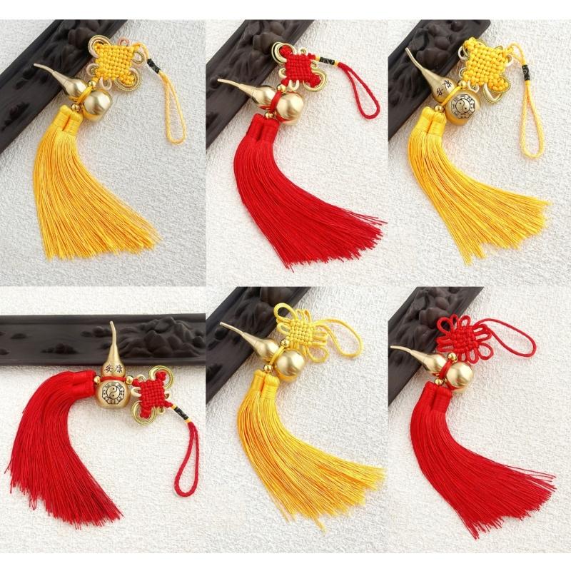Copper Gourd and Chinese Knot Tassels Pendant Charm For Home Car Decors Amulet With Auspiciously Fengshuis Symbolism