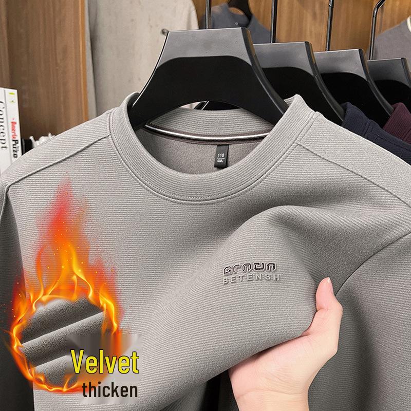 Herren Samtgefüttertes Winter-Sweatshirt - Warm, Langarm, Vielseitig, Einfarbiger Oberteil