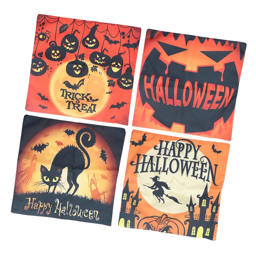 Halloween Pillow Covers Pumpkin Pattern Zipped Closure Linen Material Cold Water Washing Home Pillow Case for