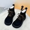 Women's High Top Snow Boots Winter Fashion Side Zipper Cotton Shoes Comfortable Cross Tied Height Increase Short Boots