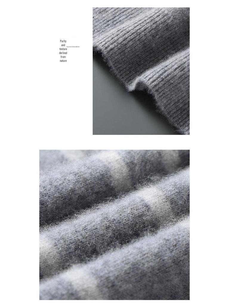 Men's 100% Wool Color Block Stripe Polo Collar Sweater, Autumn/Winter Collection