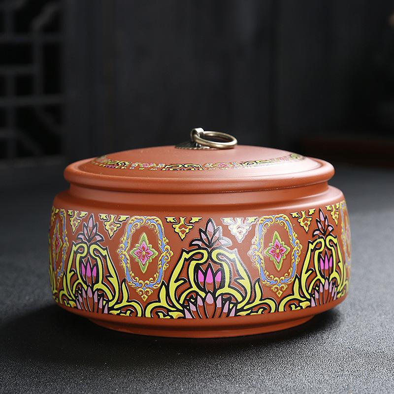 Ceramic Storage Jar Large Size Sealed Tea Container Purple Clay Tea Tank   White Tea Cake Pu'er Storage Jar Household Organizer