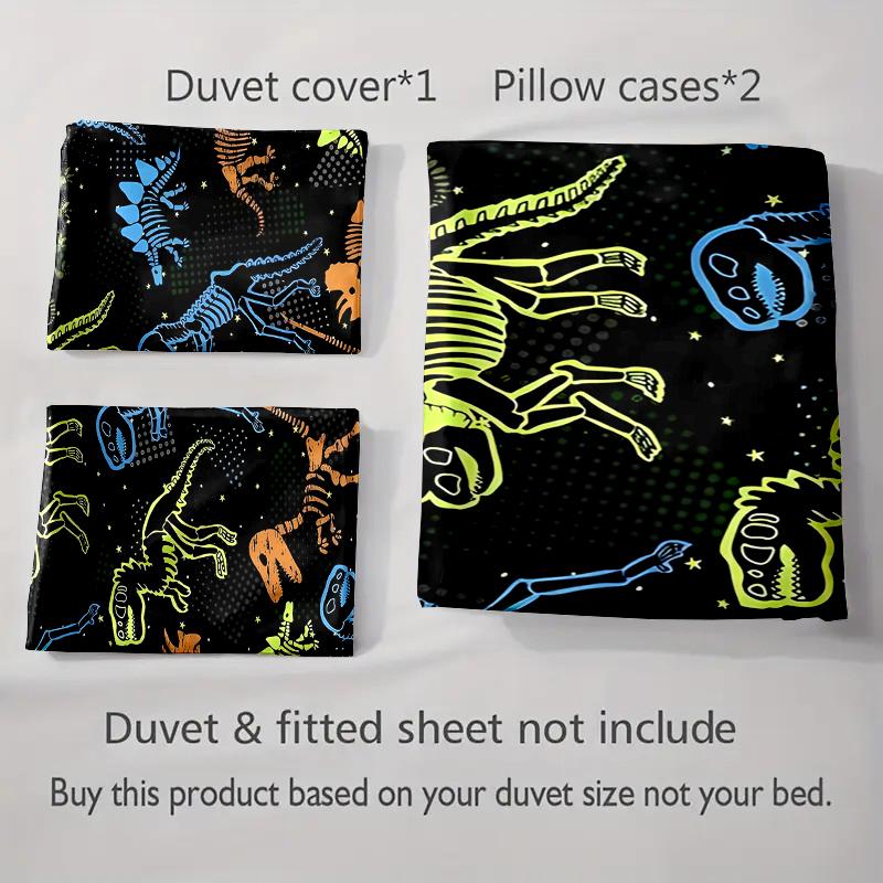 Neon dinosaur skeletons Bedding Duvet cover sets Duvet covers Pillowcases gifts (1 * Duvet Cover 2 * Pillowcases, without duvet insert)