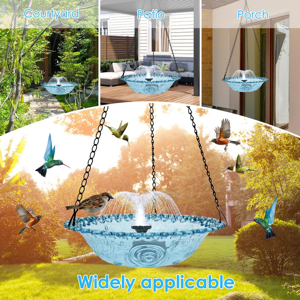 Hanging Bird Bath Fountain USB Powered Bird Water Feeder Outdoors Garden Landscape Decoration Hummingbird Bath Feeder Bowl