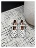 Cowhide Version~ Flat Bottom Metal Pearl One-word Buckle with Mary Jane Shoes Women's Autumn Leather Versatile Hollow Shallow Mouth Single Shoes