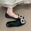 Satin Licht Mund eckiger Kopf einzelne Schuhe Damen 2025 neu sanfte Strass-Ballerinas Pendlerschuhe Abendschuhe