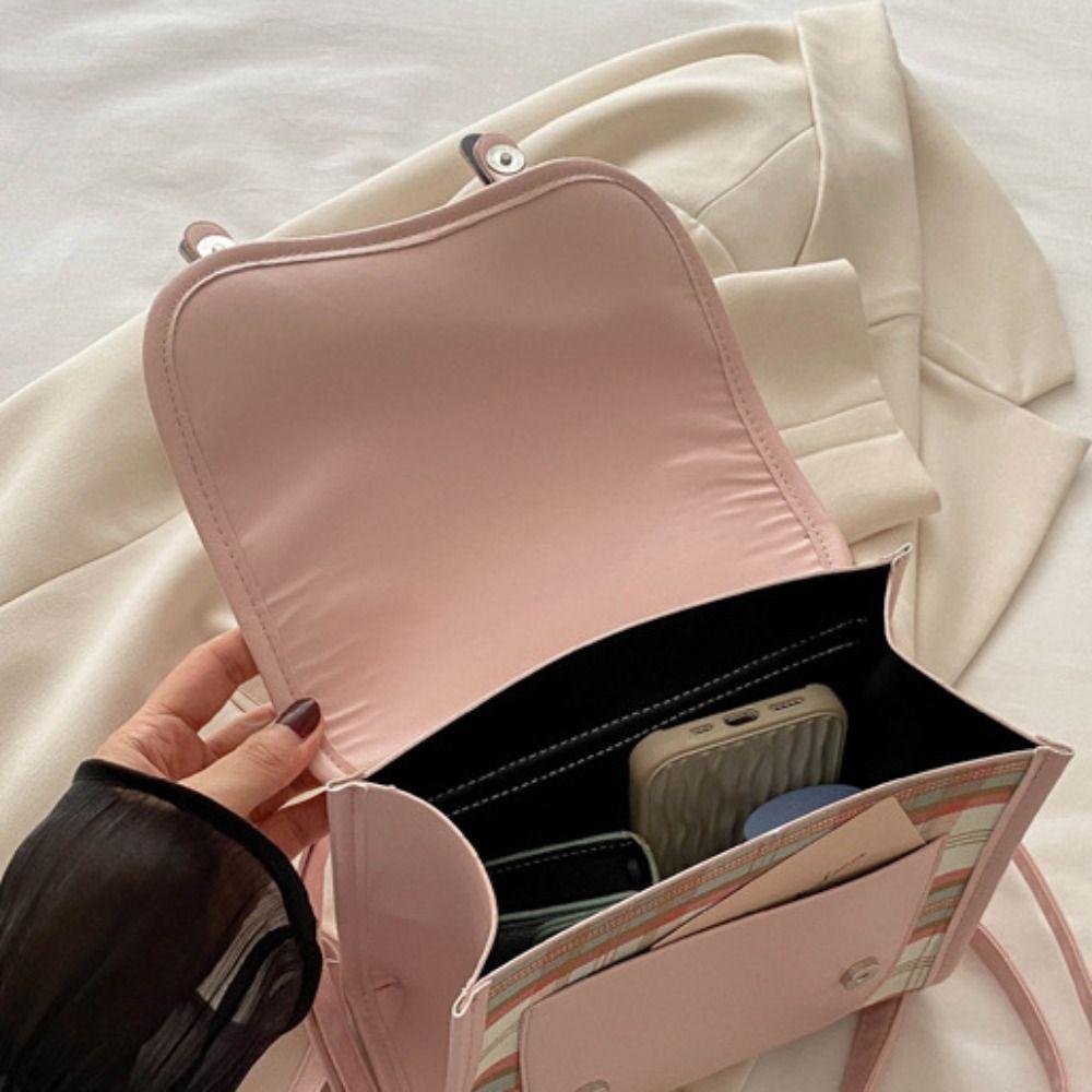 Mochila com Grade e Laço Bolsa de Mão PU para Adolescentes Bolsa Escolar Criativa Feminina Bolsa Transversal Presente