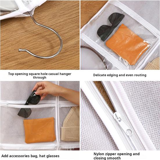 Copertura antipolvere per indumenti Tasche multiple trasparenti Chiusura con cerniera Borsa per appendere cappello, sciarpa, antipolvere, a prova di umidità, di grande capacità