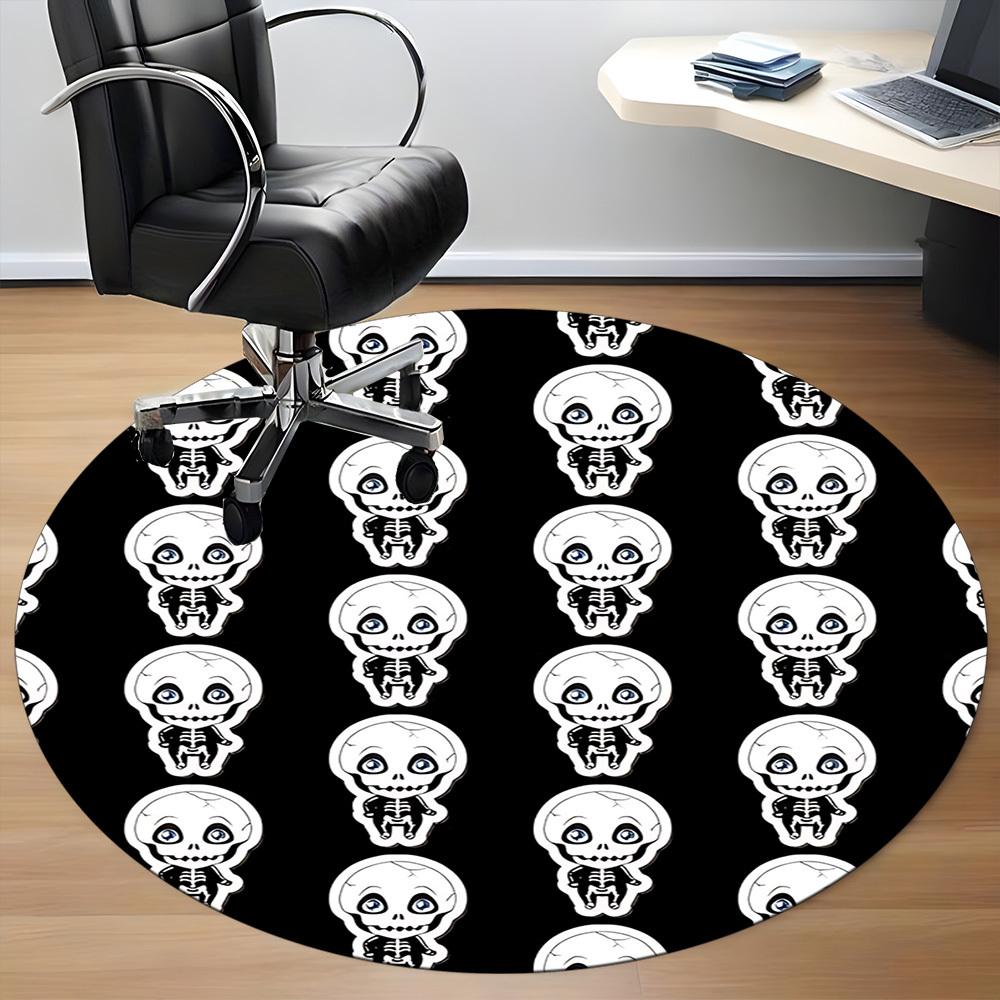 1pc Halloween Skull Decals Carpet, Round Non Slip Durable Large Size Office Carpet, Suitable for Office