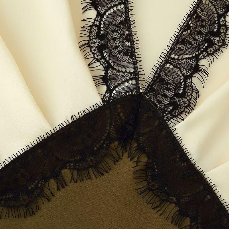 Kaslead New Women clothes Western Style Contrast Color Lace Silk Satin Texture Dress 1165177 071