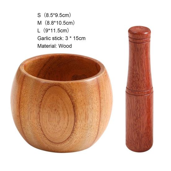 1 Set Garlic Mortar Eco-friendly High Durability Wood Manual Garlic Press Crusher Mortar Set for Home