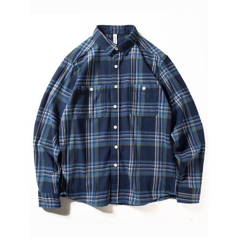 Gingham Shirt Men's Spring and Autumn Loose, Simple and All-Matching American Casual Vintage Shirt Pure Cotton Men's Long-Sleeved Top