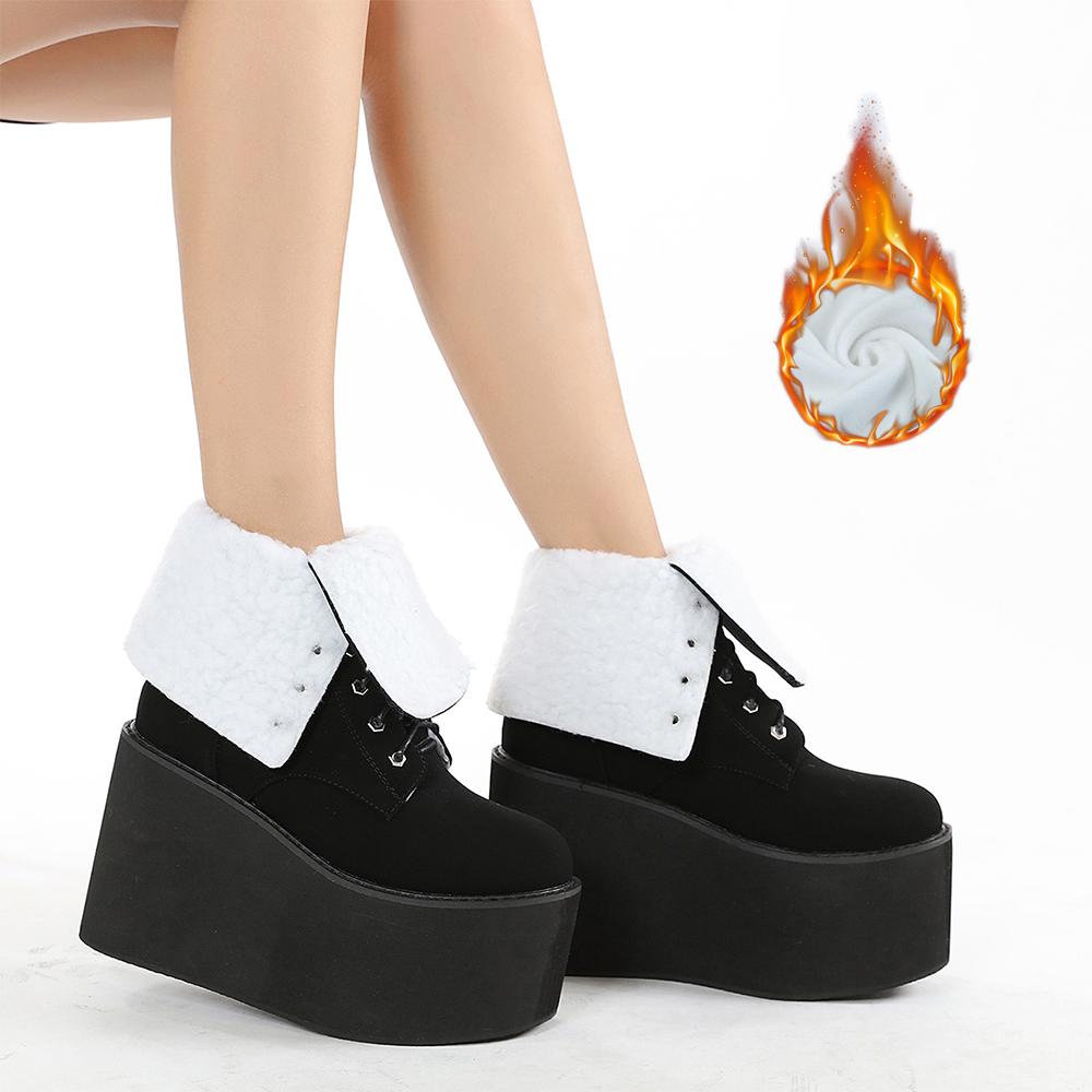 Winter Boots Women Waterproof Snow Thick Platform Bottom Snow Boots Fur Inside Lace Up Wedge Heels Height Increased Warm Shoes for Women