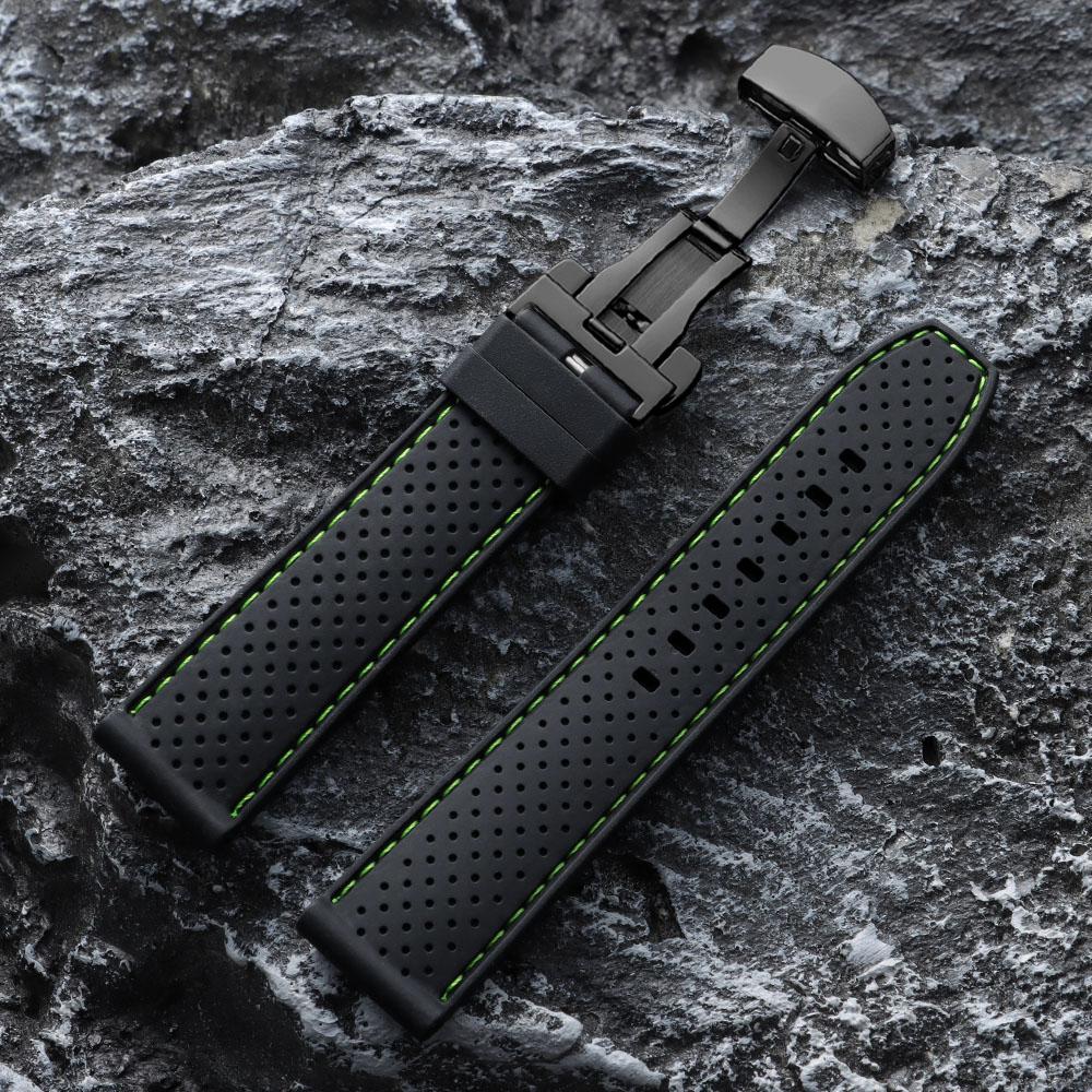 20mm 22mm Premium Silicone Watch Band Butterfly Buckle Waterproof Soft Rubber Strap Breathable Strap Replacement Universal Watch