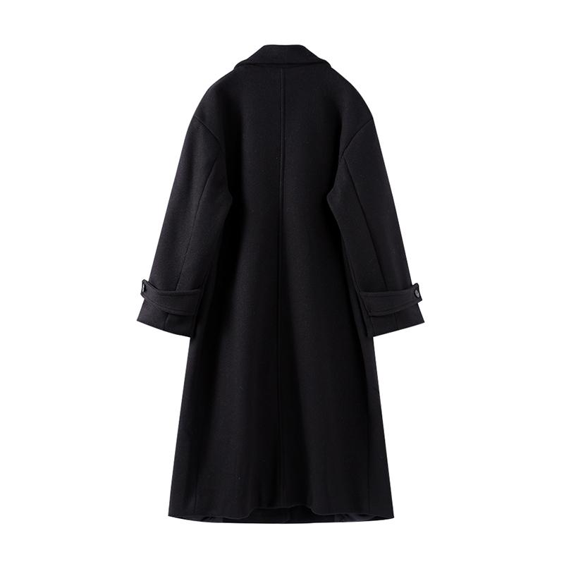 

Women Fashion Wool Blend Warm Long Coat Autumn Winter Loose Pocket Double-breasted Jacket Elegant Lapel Overcoat XS чорний