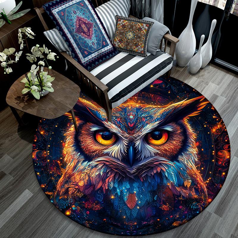 Cosmic Owl Round Area Rug,Carpet Rug for Living Room Bedroom Sofa Playroom Decor,Non-slip Floor Mat