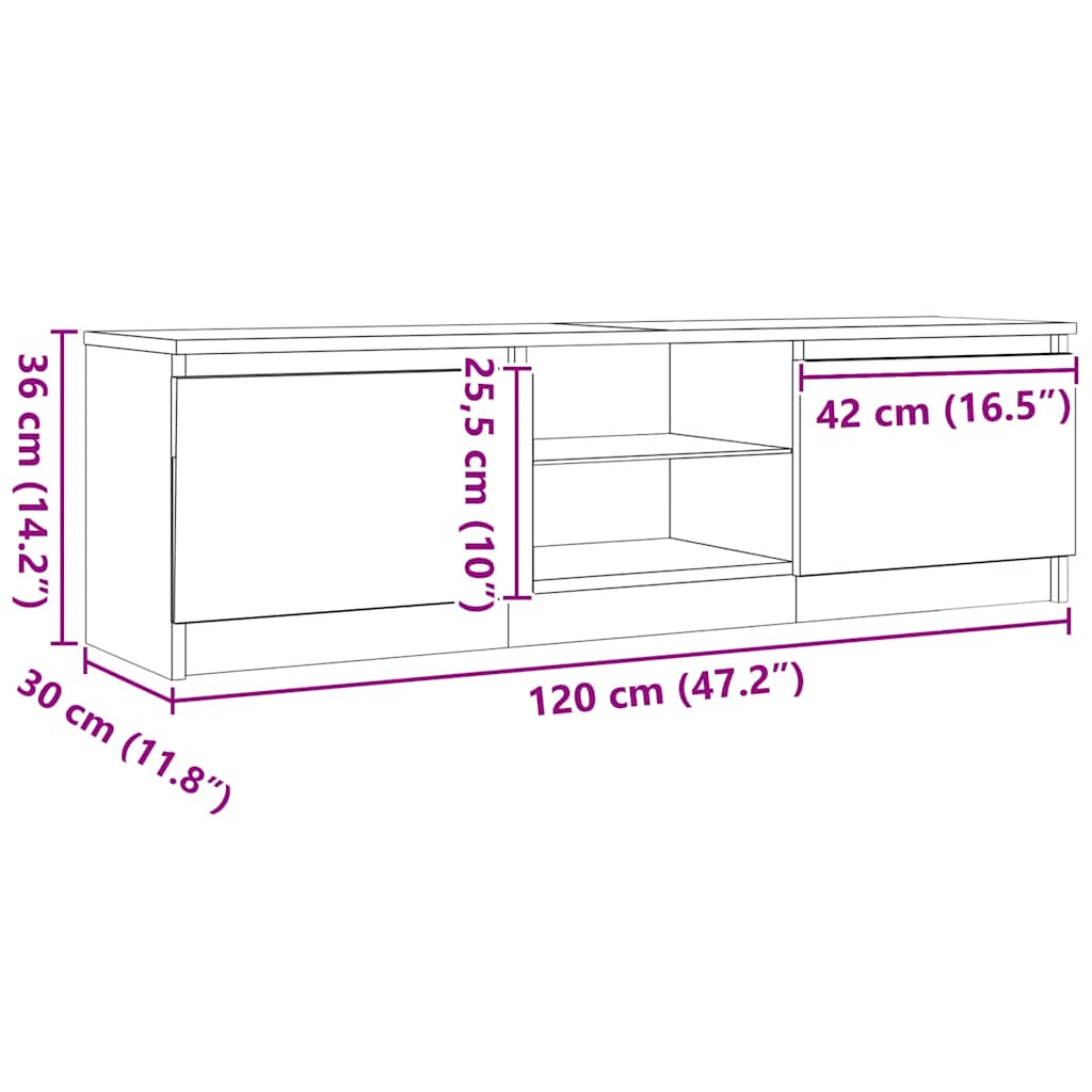 TV Cabinet with LED Lights Black Oak Effect 120 x 30 x 36 cm