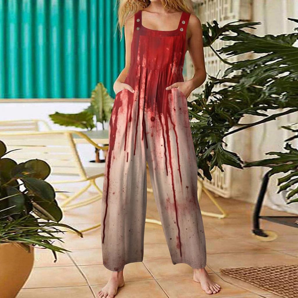 Women's Fashion St. Patrick's Day Printed Casual Loose Retro Suspender Jumpsuit