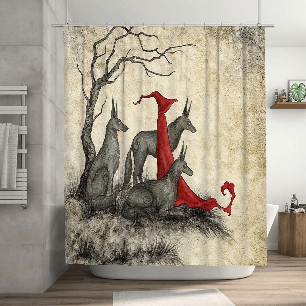 Wolf Forest Gothic Horror Shower Curtain Dark Fantasy Halloween Decor Tapestry Backdrop