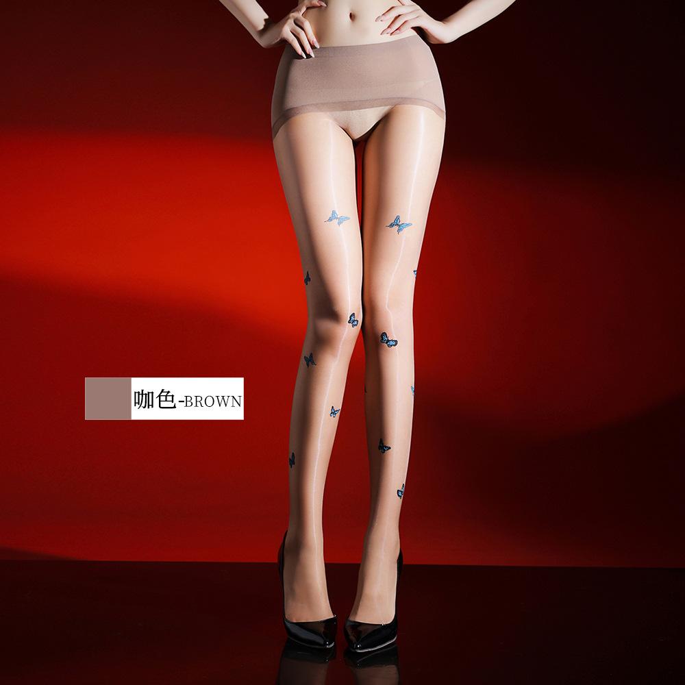 1D Butterfly Print Aurora Stockings, Giant Peak Jelly 360 Seamless Sexy Black Stockings With Open Crotch, Same Style As Popular