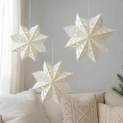White Christmas Snowflake Ornament 3D Hollow Out Handmade Star Paper Lantern DIY Star Hanging Ornaments New Year Decor