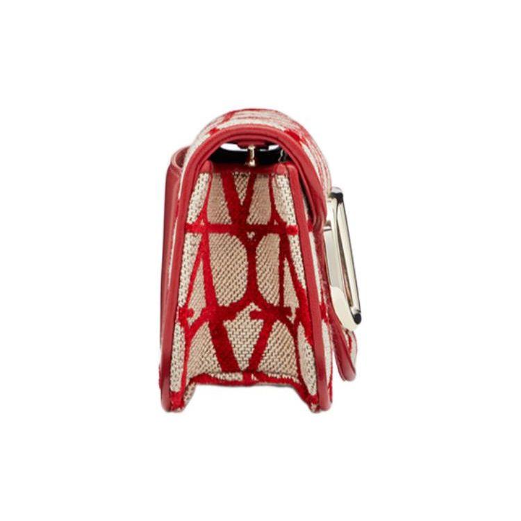 Valentino Locò V Logo Print Patchwork Magnetic Closure Calfskin Baguette Bag Shoulder Crossbody Handbag Women Bags Beige Red W0B0L97JSQJ4A