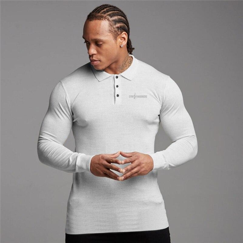 Muscleguys Sweater Men's Spring and Autumn Lapel Long-sleeved T-shirt Slim Fit Sports Casual Pullover Bottoming Shirt