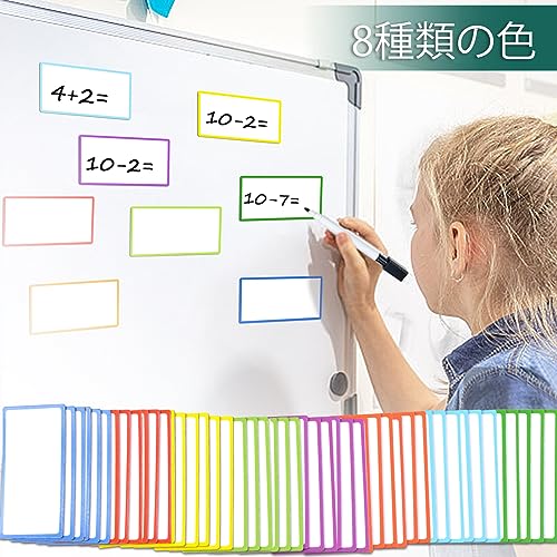 48-pack of magnetic sheets (8 colors x 6 sheets each), 1.5mm thick, strong magnetic nameplate labels, magnetic whiteboard sheets, pen included. Reusab